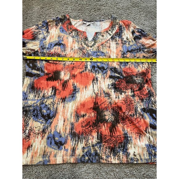 JM Collection Abstract Floral Long Sleeve Top Size XL Tunic 100% Cotton India - Picture 3 of 8